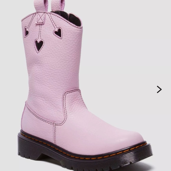 Dr Martens pink Leather Boots with Heart Details